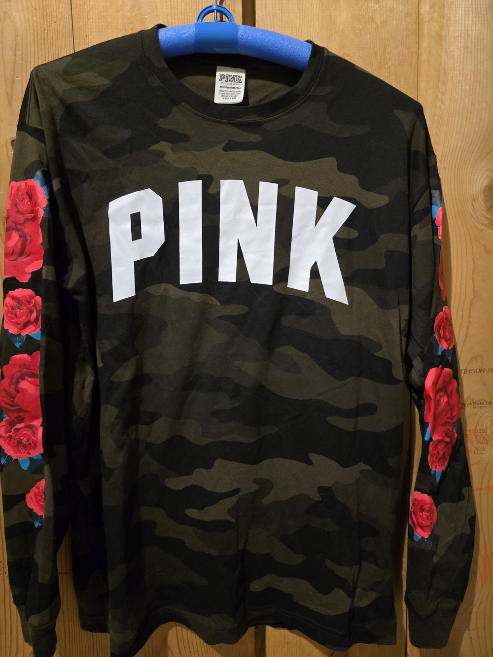 PINK Olive Camo Long Sleeve with Red Rose Sleeves